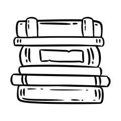 Cute cartoon books doodle image. Book shop logo. Media highlights graphic symbol