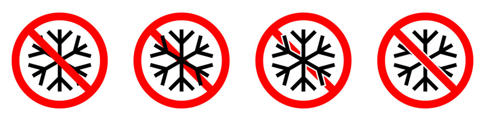 Stop or ban red round sign with snowflake icon. Freezing is prohibited