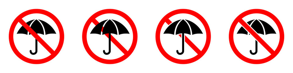 Umbrella are forbidden. Stop umbrella icons set. Vector illustration. No umbrella sign © chekman