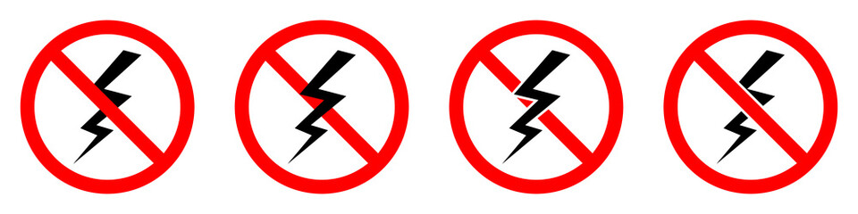 Lightning ban icon. Lightning is prohibited. Stop lightning icon.