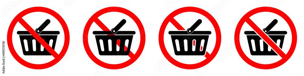 Poster No shopping basket icon. Shopping basket is prohibited. Vector illustration.