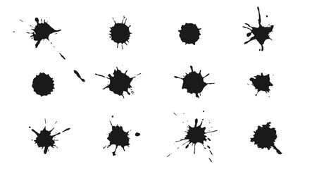 Vector Ink splashes and drops. Set of handdrawn blobs, blots and spatters