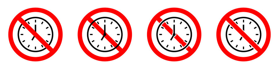 Clock is prohibited. Stop clock icon. Vector illustration