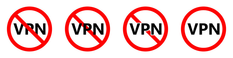 No VPN icon. VPN is prohibited. Stop VPN icon. Vector illustration.
