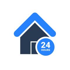 24 hours service icon. 24 hours open, home, dedicated service icon.