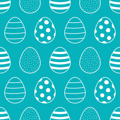 Easter vector seamless pattern background with doodle decorated easter eggs.