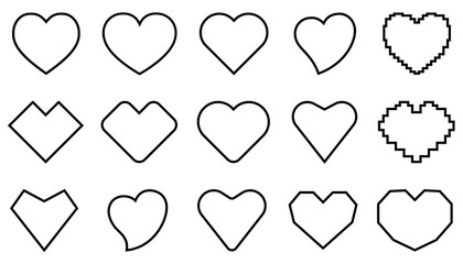 Heart icons set. Black heart shape isolated. Vector illustration.