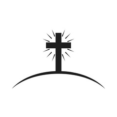 Christian cross icon. Black religion symbol. Vector illustration