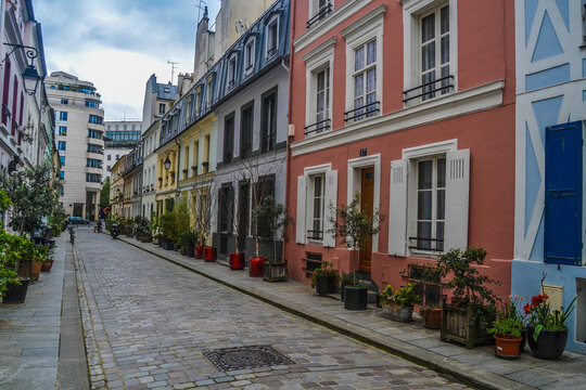 "Paris ,France - 05.05.2018: Colourful street in the town of the city"