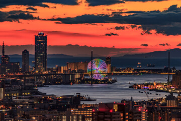 Naklejka premium City Nightscape in Osaka Japan