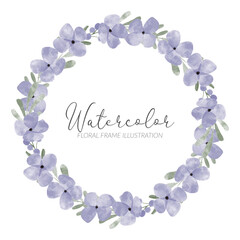 watercolor cute purple petal flower wreath illustration