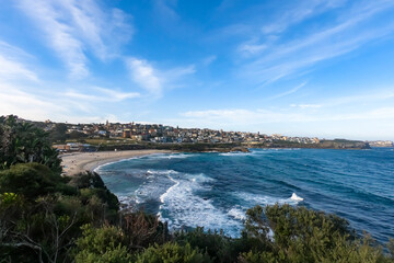 Sydney, beach, ocean, blue water, famous, sand, building, rocks, clouds, bush, green, grass