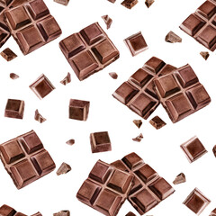 Watercolor seamless pattern chocolate isolated on a white background.