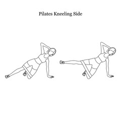 Pilates kneeling side exercise with resistance band outline