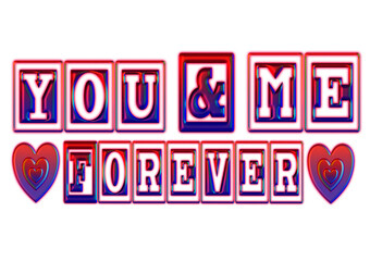 Text 'You and me forever' on transparent background. Colors: pink, red, purple 