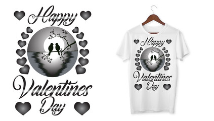 Happy Valentines day text and illustration on white background. Ornate modern calligraphy for romantic cards, greetings and t-shirt design.