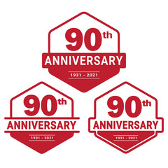 90 years anniversary celebration logotype. 90th anniversary logo collection. Set of anniversary design template. Vector and illustration. 