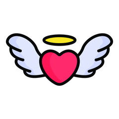 flying hart, wings, angle color outline icon collection for valentine day.