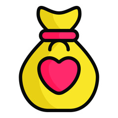 money bag, currency color outline icon collection for valentine day.