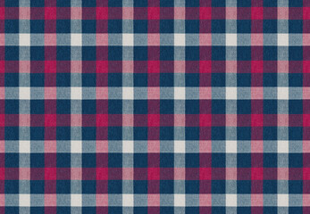 the texture of the cotton fabric with a checkered pattern in blue and red with a white stripe, clothing details, background design