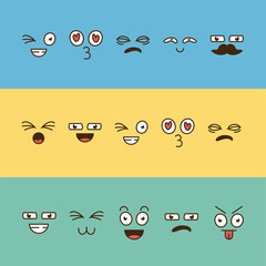 bundle of fifteen cartoon faces emoticons icons