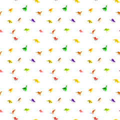 seamless pattern of different dinosaur toys on white background