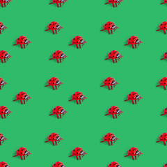 Seamless pattern with a ladybug on a green background. holiday concept