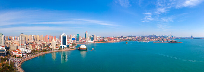 Fototapeta premium Aerial photography Qingdao Bay city architecture landscape skyline panorama
