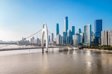 Aerial photography of the architectural landscape on both sides of the Pearl River in Guangzhou