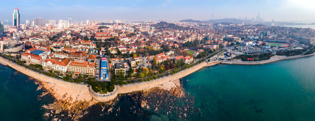 Aerial view of European architecture landscape in Qingdao old city