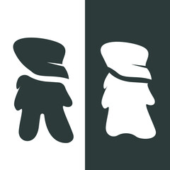 cartoon pictogram of man in hat, flat vector logo
