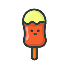 vanilla cute ice cream cartoon character, flat design icon