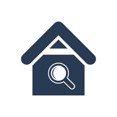 Find Home Icon. Search home, real estate, magnifying, house search, land property icon.