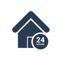 24 hours service icon. 24 hours open, home, dedicated service icon.