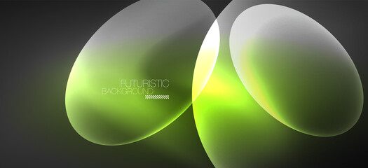 Neon ellipses abstract backgrounds. Shiny bright round shapes glowing in the dark. Vector futuristic illustrations for covers, banners, flyers and posters and other