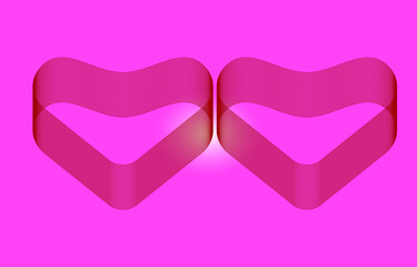 Geometric line pink two hearts background.