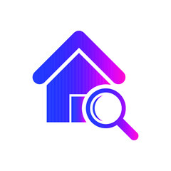 Find Home Icon. Search home, real estate, magnifying, house search, land property icon.