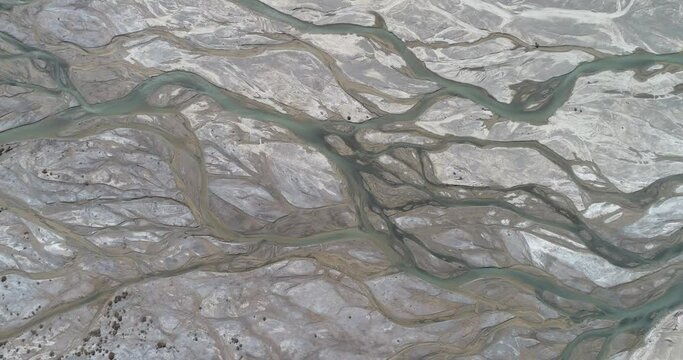 Aerial photography of dried-up riverbeds in the Tibetan region