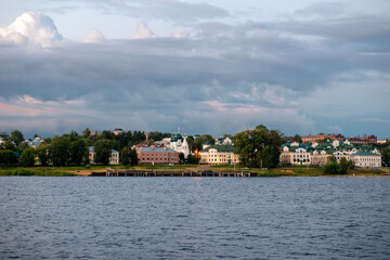 Fototapeta na wymiar View of the historical part of the city of Kostroma from the Volga River on a summer evening