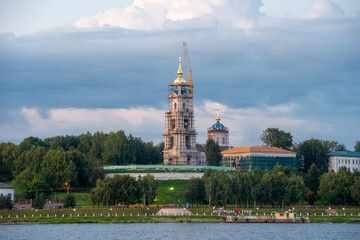 View of the historical part of the city of Kostroma from the Volga River on a summer evening