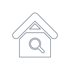 Find Home Icon. Search home, real estate, magnifying, house search, land property icon.