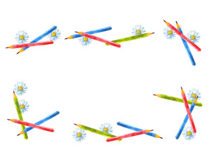 水彩の鉛筆のフレーム　お花付き