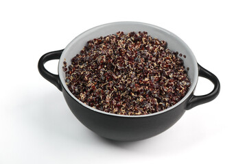 Bowl of soaked quinoa with sprouts on white background