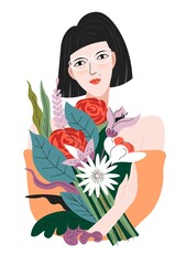 Female character holding bouquet of fresh flowers