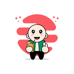 Cute men character holding a cup of juice