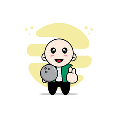 Cute men character holding a bowling ball.