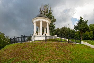 Ostrovsky's pavilion on the banks of the Volga River in Kostroma on a summer evening