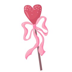 Heart shaped candy on a stick. Simple drawing in pastel colors. Vector illustration drawn in cartoon style isolated on white background