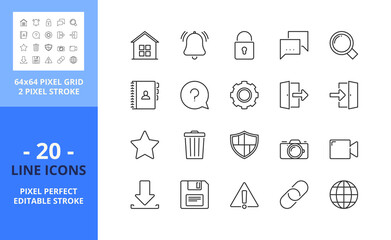 Line icons about interface 1. Pixel perfect 64x64 and editable stroke