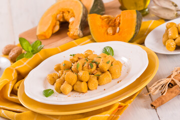 Pumpkin gnocchi with grated amaretti cookies. 